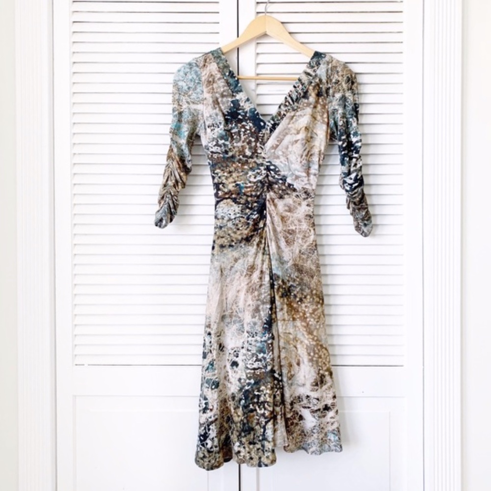 Albert Makali W3/4 Sleeve V-Neck Midi Dress NWOT